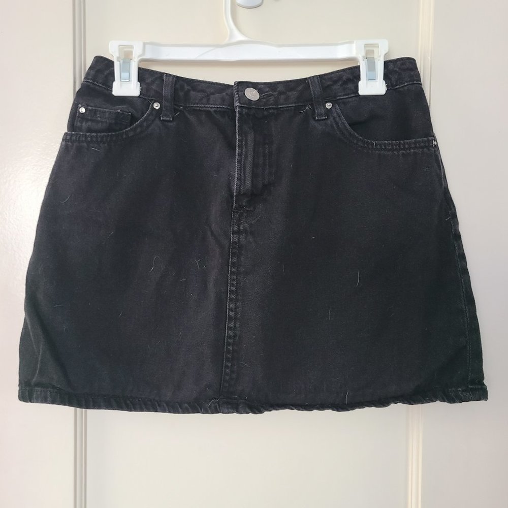Black denim mini skirt